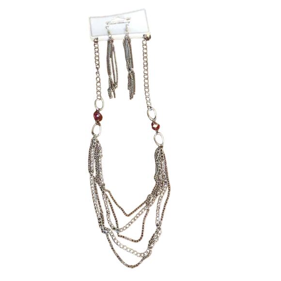 Silver tone chain necklace and earrings set New on Card - Picture 1 of 5